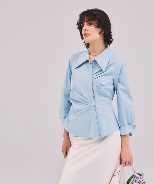 ARVELLIA(アルベリア)の「FOLD FLOW SHIRT(シャツ/ブラウス・レディース・ホワイト/サックスブルー・M)」の3枚目の写真