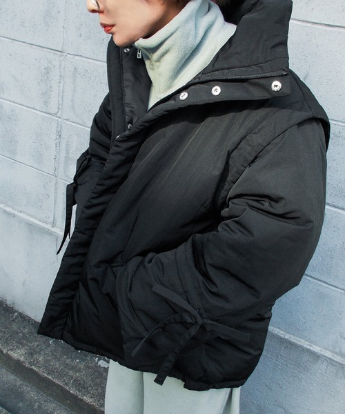 Fashion Letter(ファッションレター)の「T/Nタフタ 2way袖リボン ショートパフジャケット(ダウンジャケット/コート・レディース・アイボリー/モカ/ブラック・M)」の17枚目の写真