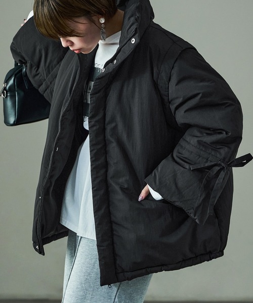 Fashion Letter(ファッションレター)の「T/Nタフタ 2way袖リボン ショートパフジャケット(ダウンジャケット/コート・レディース・アイボリー/モカ/ブラック・M)」の11枚目の写真