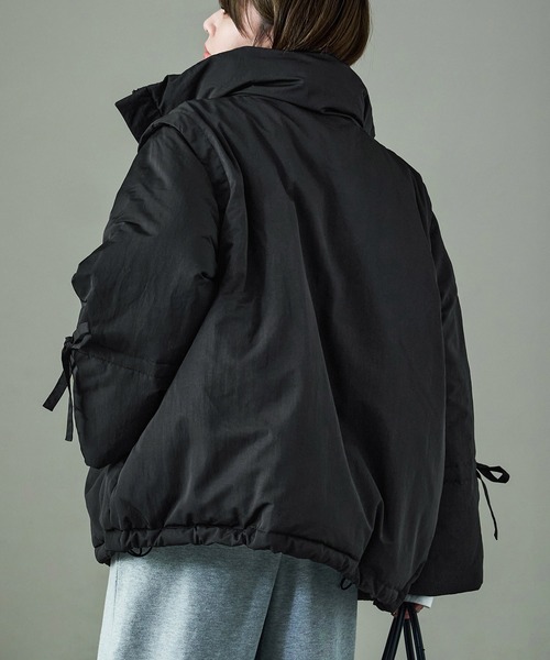 Fashion Letter(ファッションレター)の「T/Nタフタ 2way袖リボン ショートパフジャケット(ダウンジャケット/コート・レディース・アイボリー/モカ/ブラック・M)」の13枚目の写真