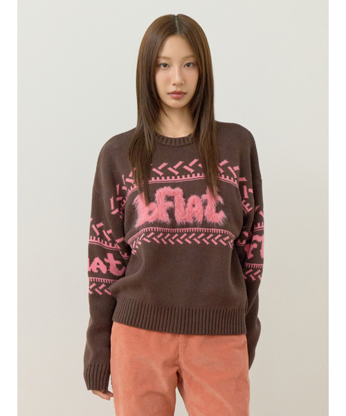 Bb' BENETTON(ビーフラットベネトン)の「パターンラウンドニット (ブラウン)(ニット/セーター・レディース・その他・ONE SIZE)」の1枚目の写真