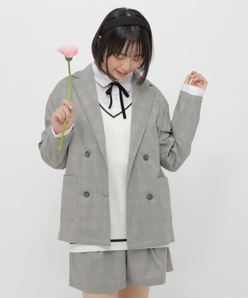 GLOBAL WORK(グローバルワーク)の「おめかし2SETジャケット*ショートパンツ/AND YUA ANY/647262(セットアップ・キッズ・グレー/チャコールグレー・150cm/160cm)」の1枚目の写真