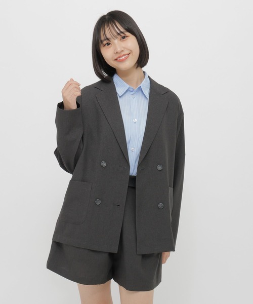 GLOBAL WORK(グローバルワーク)の「おめかし2SETジャケット*ショートパンツ/AND YUA ANY/647262(セットアップ・キッズ・グレー/チャコールグレー・150cm/160cm)」の2枚目の写真