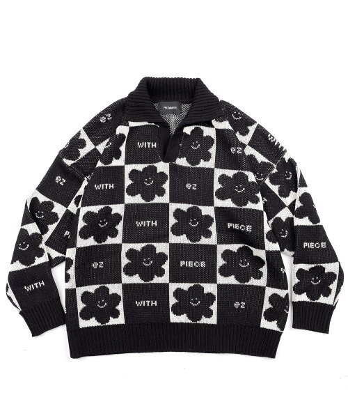 PIECEMAKER（ピースメーカー）の「DAISY CHECKERBOARD POLO KNIT SWEATER (BLACK)（ニット/セーター・レディース・その他・FREE）」の3枚目の写真