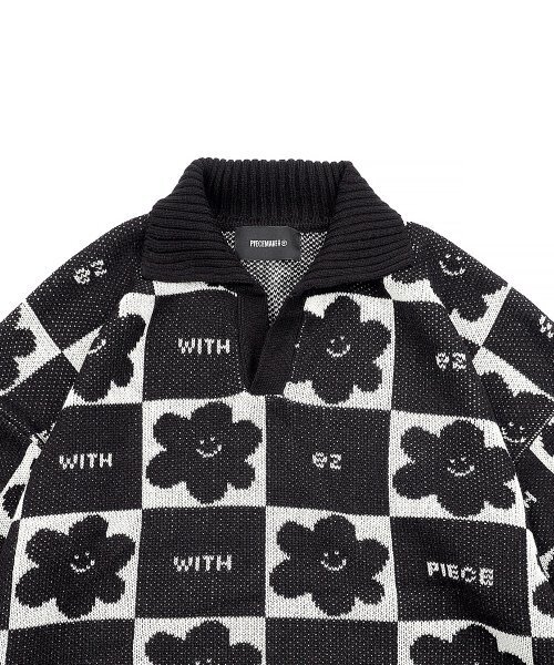 PIECEMAKER（ピースメーカー）の「DAISY CHECKERBOARD POLO KNIT SWEATER (BLACK)（ニット/セーター・レディース・その他・FREE）」の4枚目の写真