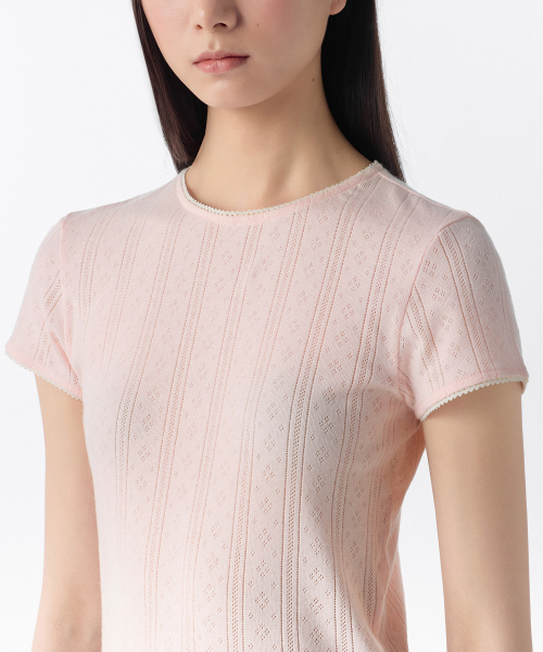 MUSINSA STANDARD WOMAN（ムシンサスタンダードウーマン）の「ウィメンズポイントレースクルーネックTシャツ[ライトピンク]（Tシャツ/カットソー・レディース・その他・SMALL/MEDIUM/X-SMALL/LARGE）」の3枚目の写真