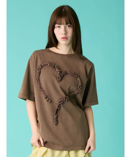 FURFUR（ファーファー）の「フリルハートモチーフTシャツ（Tシャツ/カットソー・レディース・ブラック/ブラウン/ブルー・F）」の4枚目の写真