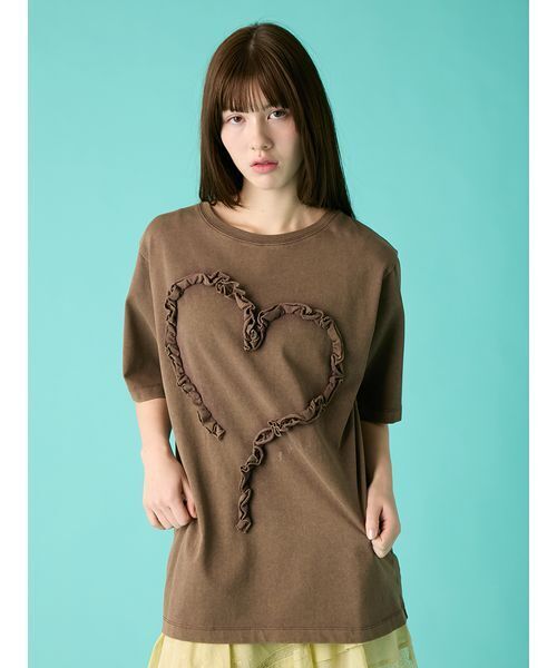 FURFUR（ファーファー）の「フリルハートモチーフTシャツ（Tシャツ/カットソー・レディース・ブラック/ブラウン/ブルー・F）」の5枚目の写真