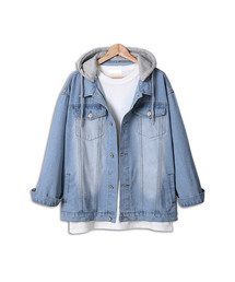 UMM（ウム）の「レディース フードパーカー分離 オーバーサイズ ウォッシング デニムジャケット（デニムジャケット）」