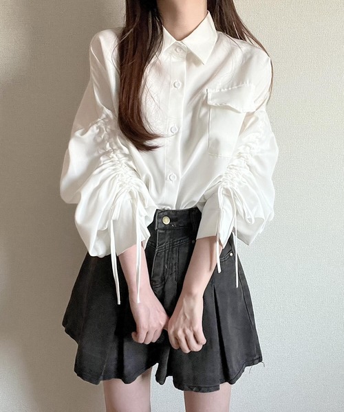 Nana(ナナ)の「ドロストスリーブシャツ(シャツ/ブラウス・レディース・ホワイト/ブルー・FREE)」の7枚目の写真