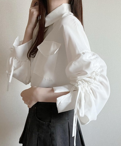 Nana(ナナ)の「ドロストスリーブシャツ(シャツ/ブラウス・レディース・ホワイト/ブルー・FREE)」の9枚目の写真