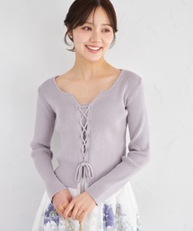 【ZOZO限定】フロントレースアップリブニットトップス