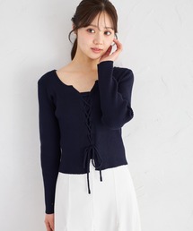 【ZOZO限定】フロントレースアップリブニットトップス