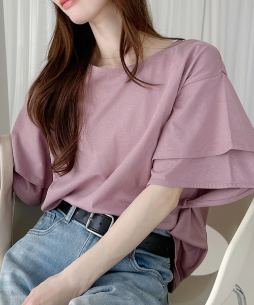 Ada.(エイダ)の「レイヤード フレア スリーブ トップス(Tシャツ/カットソー・レディース・ピンク/アイボリー/ブラック・FREE)」の3枚目の写真