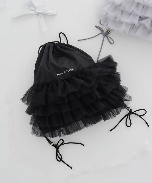 Maison de FLEUR(メゾンドフルール)の「チュールフリルナップサック(バックパック/リュック・レディース・グレー/ブラック・FREE)」の2枚目の写真
