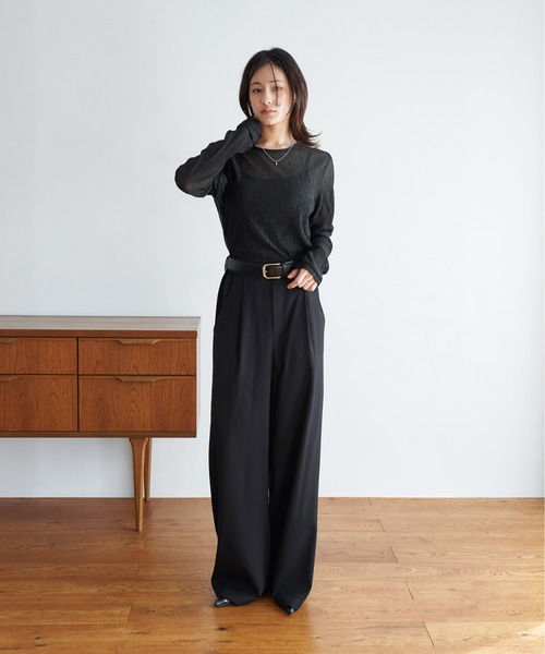 My shawty(マイシャウティー)の「tuck wide straight pants(スラックス・レディース・ブラック/グレー/ダークベージュ・FREE)」の6枚目の写真