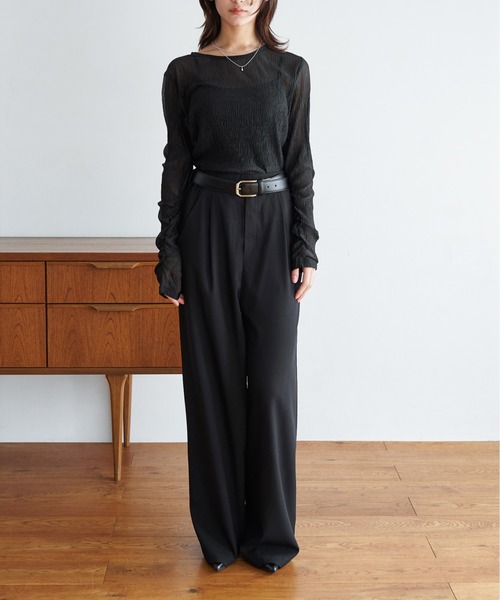 My shawty(マイシャウティー)の「tuck wide straight pants(スラックス・レディース・ブラック/グレー/ダークベージュ・FREE)」の7枚目の写真
