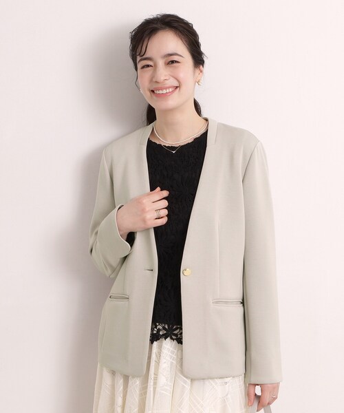 ITS'DEMO（イッツデモ）の「【入卒／洗濯機OK／セットアップ可】ダンボールノーカラージャケット（ノーカラージャケット・レディース・ブラック/ナチュラル・00）」の2枚目の写真