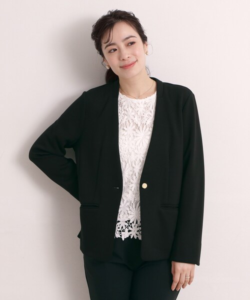 ITS'DEMO（イッツデモ）の「【入卒／洗濯機OK／セットアップ可】ダンボールノーカラージャケット（ノーカラージャケット・レディース・ブラック/ナチュラル・00）」の7枚目の写真