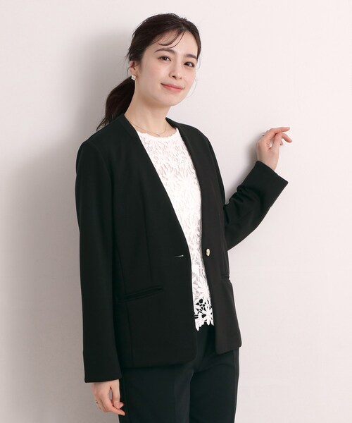 ITS'DEMO（イッツデモ）の「【入卒／洗濯機OK／セットアップ可】ダンボールノーカラージャケット（ノーカラージャケット・レディース・ブラック/ナチュラル・00）」の8枚目の写真