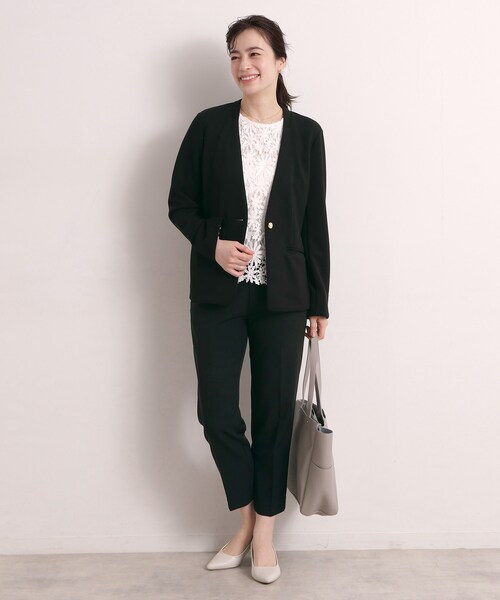 ITS'DEMO（イッツデモ）の「【入卒／洗濯機OK／セットアップ可】ダンボールノーカラージャケット（ノーカラージャケット・レディース・ブラック/ナチュラル・00）」の9枚目の写真