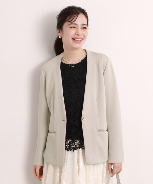 ITS'DEMO（イッツデモ）の「【入卒／洗濯機OK／セットアップ可】ダンボールノーカラージャケット（ノーカラージャケット・レディース・ブラック/ナチュラル・00）」の13枚目の写真