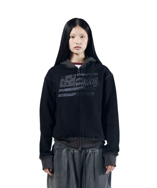 セール】Star-Spangled Zip-Up hoodie (Black)（パーカー）｜AAKAM