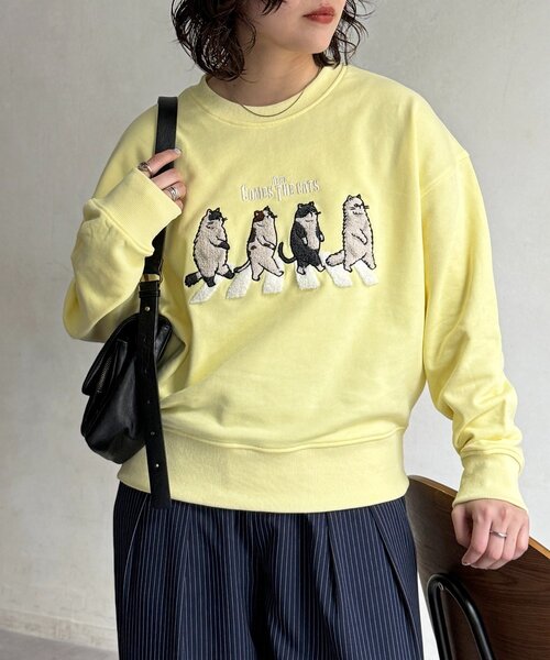 CPCM（シーピーシーエム）の「ネコサガラ刺繍裏毛スウェット（Tシャツ/カットソー・レディース・チャコールグレー/イエロー/ライトグレー/サックスブルー・FREE）」の4枚目の写真