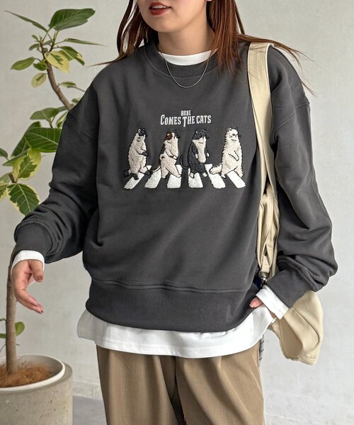 CPCM（シーピーシーエム）の「ネコサガラ刺繍裏毛スウェット（Tシャツ/カットソー・レディース・チャコールグレー/イエロー/ライトグレー/サックスブルー・FREE）」の10枚目の写真