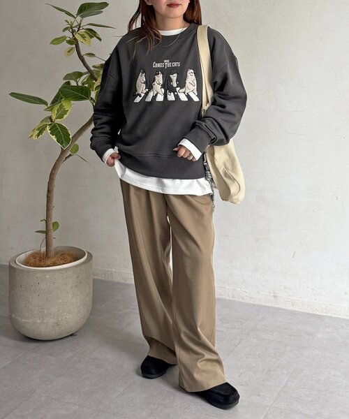 CPCM（シーピーシーエム）の「ネコサガラ刺繍裏毛スウェット（Tシャツ/カットソー・レディース・チャコールグレー/イエロー/ライトグレー/サックスブルー・FREE）」の14枚目の写真