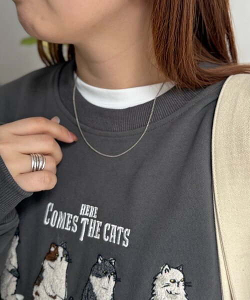 CPCM（シーピーシーエム）の「ネコサガラ刺繍裏毛スウェット（Tシャツ/カットソー・レディース・チャコールグレー/イエロー/ライトグレー/サックスブルー・FREE）」の15枚目の写真
