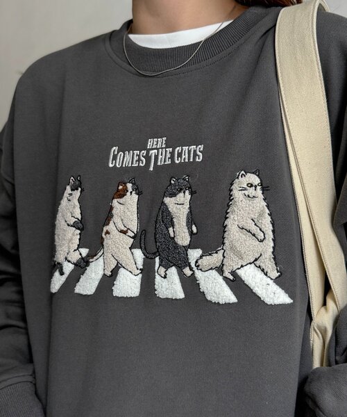 CPCM（シーピーシーエム）の「ネコサガラ刺繍裏毛スウェット（Tシャツ/カットソー・レディース・チャコールグレー/イエロー/ライトグレー/サックスブルー・FREE）」の16枚目の写真