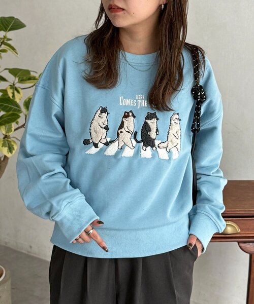 CPCM（シーピーシーエム）の「ネコサガラ刺繍裏毛スウェット（Tシャツ/カットソー・レディース・チャコールグレー/イエロー/ライトグレー/サックスブルー・FREE）」の20枚目の写真