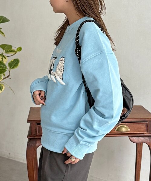 CPCM（シーピーシーエム）の「ネコサガラ刺繍裏毛スウェット（Tシャツ/カットソー・レディース・チャコールグレー/イエロー/ライトグレー/サックスブルー・FREE）」の21枚目の写真