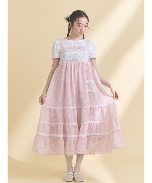 merry jenny（メリージェニー）の「petit flower sheer switchワンピース（ワンピース・レディース・ピンク/ブラック/アイボリー・FREE）」の3枚目の写真