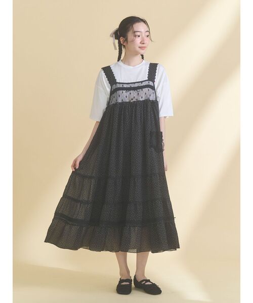 merry jenny（メリージェニー）の「petit flower sheer switchワンピース（ワンピース・レディース・ピンク/ブラック/アイボリー・FREE）」の2枚目の写真