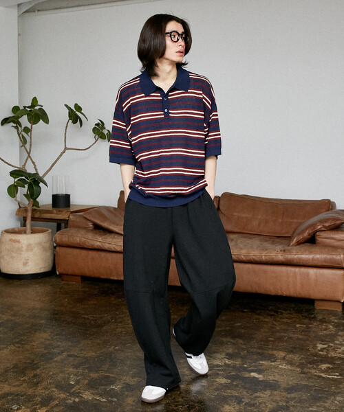 PUBLUX（パブリュクス）の「PUBLUX/パブリュクス LOVE POP STUDIO　ボーダー ニット ポロシャツ　限定展開（ポロシャツ・メンズ・ブラウン/ネイビー・LARGE/MEDIUM/SMALL）」の15枚目の写真