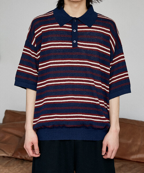 PUBLUX（パブリュクス）の「PUBLUX/パブリュクス LOVE POP STUDIO　ボーダー ニット ポロシャツ　限定展開（ポロシャツ・メンズ・ブラウン/ネイビー・LARGE/MEDIUM/SMALL）」の20枚目の写真