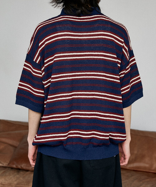 PUBLUX（パブリュクス）の「PUBLUX/パブリュクス LOVE POP STUDIO　ボーダー ニット ポロシャツ　限定展開（ポロシャツ・メンズ・ブラウン/ネイビー・LARGE/MEDIUM/SMALL）」の22枚目の写真