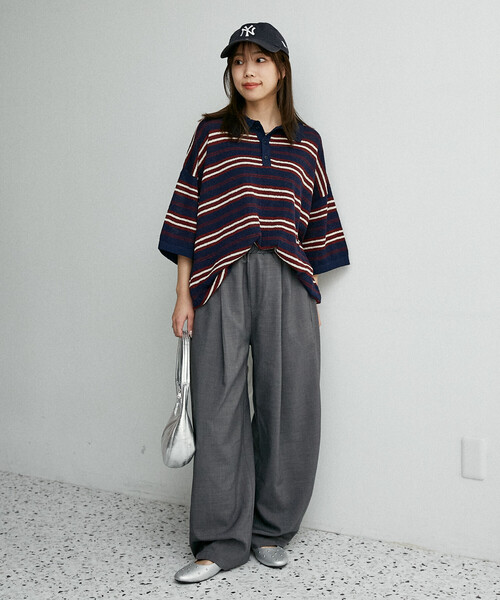 PUBLUX(パブリュクス)の「PUBLUX/パブリュクス LOVE POP STUDIO ボーダー ニット ポロシャツ 限定展開(ポロシャツ・メンズ・ブラウン/ネイビー・LARGE/MEDIUM/SMALL)」の12枚目の写真