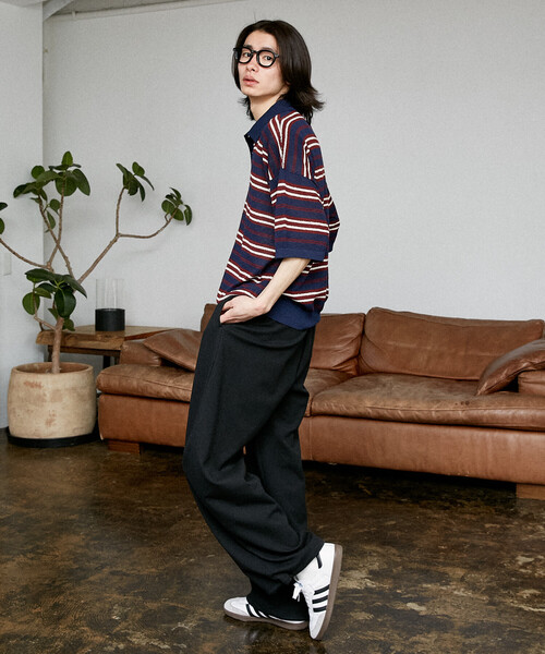 PUBLUX(パブリュクス)の「PUBLUX/パブリュクス LOVE POP STUDIO ボーダー ニット ポロシャツ 限定展開(ポロシャツ・メンズ・ブラウン/ネイビー・LARGE/MEDIUM/SMALL)」の20枚目の写真