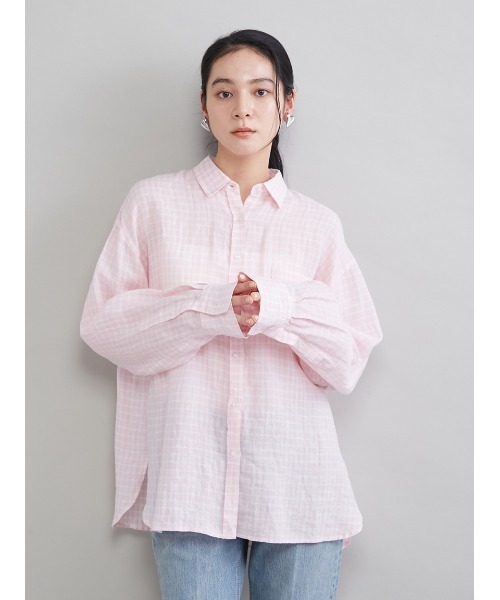 Mila Owen（ミラオーウェン）の「ポケット付きフレンチリネンシャツ（シャツ/ブラウス・レディース・ライトピンク/ライトベージュ/ミント/ブラウン/ホワイト/イエロー/オレンジ/グリーン・F）」の7枚目の写真