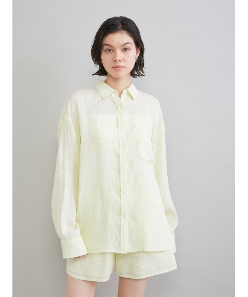 Mila Owen（ミラオーウェン）の「ポケット付きフレンチリネンシャツ（シャツ/ブラウス・レディース・ライトピンク/ライトベージュ/ミント/ブラウン/ホワイト/イエロー/オレンジ/グリーン・F）」の6枚目の写真