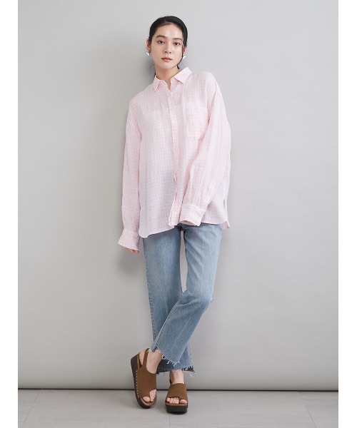 Mila Owen（ミラオーウェン）の「ポケット付きフレンチリネンシャツ（シャツ/ブラウス・レディース・ライトピンク/ライトベージュ/ミント/ブラウン/ホワイト/イエロー/オレンジ/グリーン・F）」の12枚目の写真