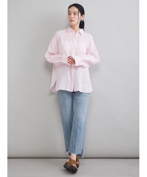 Mila Owen（ミラオーウェン）の「ポケット付きフレンチリネンシャツ（シャツ/ブラウス・レディース・ライトピンク/ライトベージュ/ミント/ブラウン/ホワイト/イエロー/オレンジ/グリーン・F）」の10枚目の写真