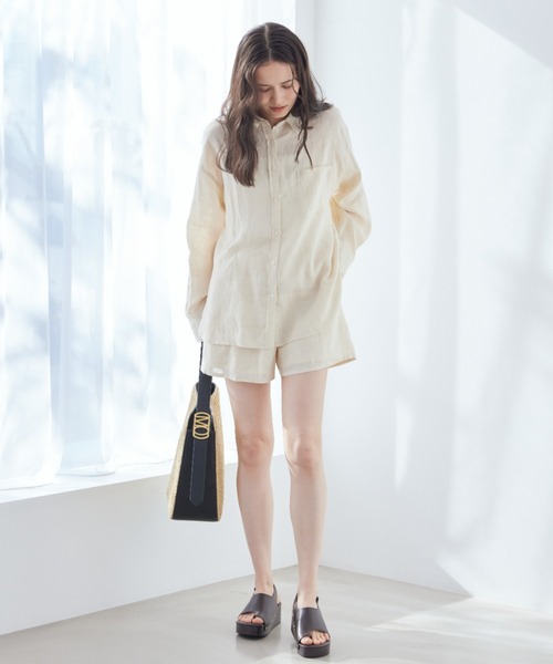 Mila Owen（ミラオーウェン）の「ポケット付きフレンチリネンシャツ（シャツ/ブラウス・レディース・ライトピンク/ライトベージュ/ミント/ブラウン/ホワイト/イエロー/オレンジ/グリーン・F）」の22枚目の写真