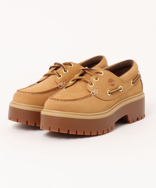 Timberland(ティンバーランド)の「Timberland ティンバーランド STONE STREET BOAT SHOE レディースシューズ 厚底 本革 3EYE(ストーンストリートボートシューズ) A6AUS231 ウィート(モカシン/デッキシューズ・レディース・イエロー・24.5cm/24.0cm/23.5cm/23.0cm)」の1枚目の写真