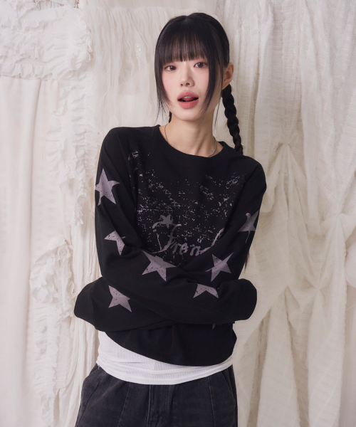 PRENDA(プレンダ)の「STAR LETTERING LOGO LONG SLEEVE BLACK(Tシャツ/カットソー・レディース・その他・F)」の2枚目の写真