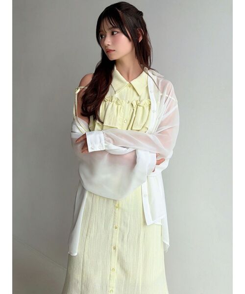 RESEXXY（リゼクシー）の「シアーギャザーシャツ（シャツ/ブラウス・レディース・ピンク/ホワイト/ブラック・FREE）」の4枚目の写真