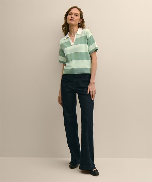 BROOKS BROTHERS(ブルックスブラザーズ)の「スーピマコットン ラグビーストライプ ショートスリーブ ポロセーター(ニット/セーター・レディース・ベージュ・MEDIUM/SMALL/X-SMALL)」の6枚目の写真